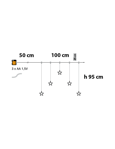 Window Light di Natale 5 Stelle PSG 100x95cm, 79 MicroLED Bianco Caldo, Timer 8h, Batteria, Plastica Crystal