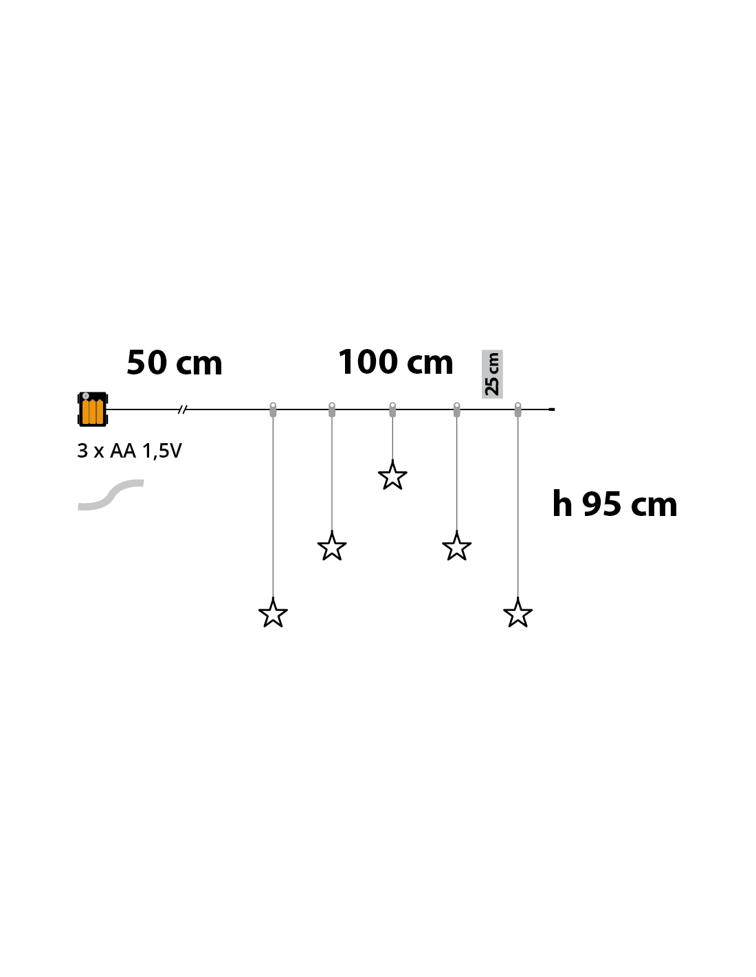 Window Light di Natale 5 Stelle PSG 100x95cm, 79 MicroLED Bianco Caldo, Timer 8h, Batteria, Plastica Crystal