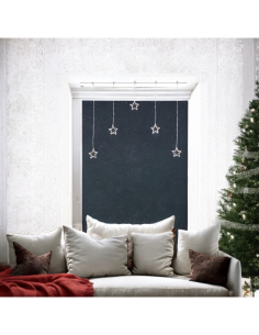 Window Light di Natale 5 Stelle PSG 100x95cm, 79 MicroLED Bianco Caldo, Timer 8h, Batteria, Plastica Crystal