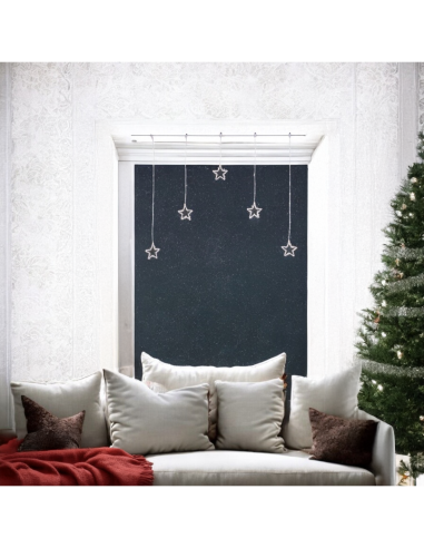 Window Light di Natale 5 Stelle PSG 100x95cm, 79 MicroLED Bianco Caldo, Timer 8h, Batteria, Plastica Crystal