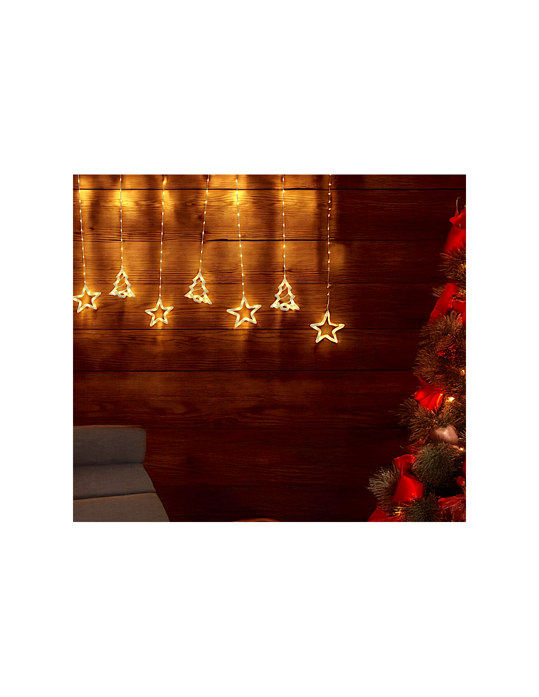 Ice Light di Natale Deco 475x115cm, 560 LED Bianco Caldo, Stelle e Alberi, 8 Giochi di Luce, Timer 8h