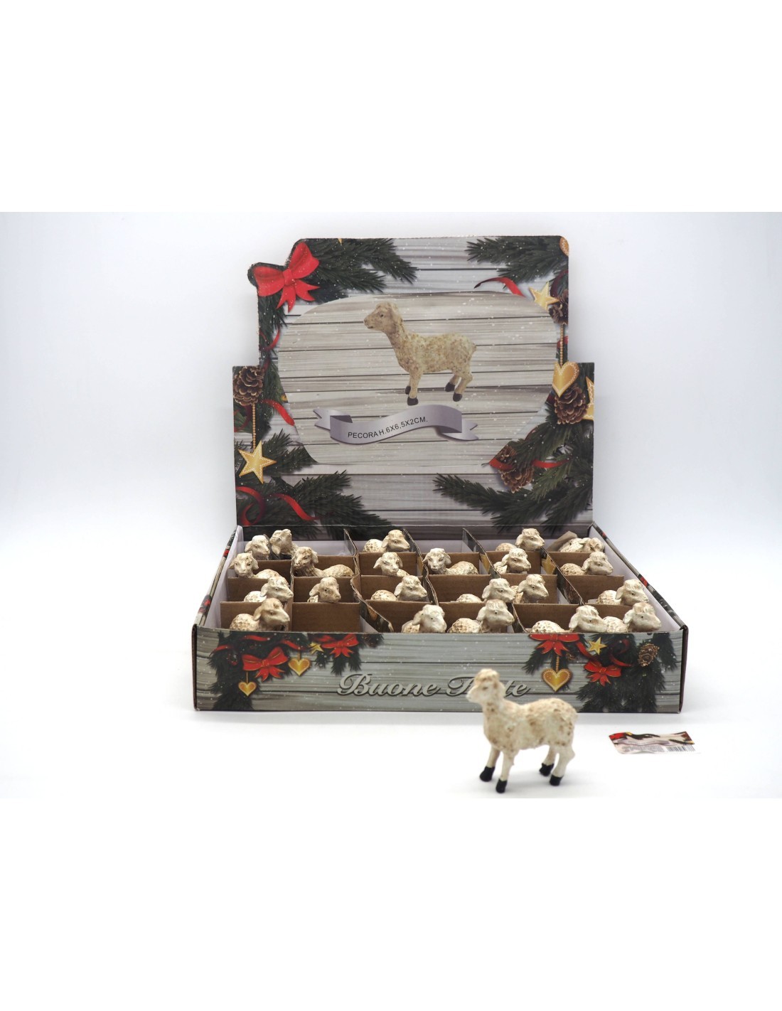 Pecora di Natale per Presepe 6x6,5x2cm, Statuina in Resina con Dettagli Realistici