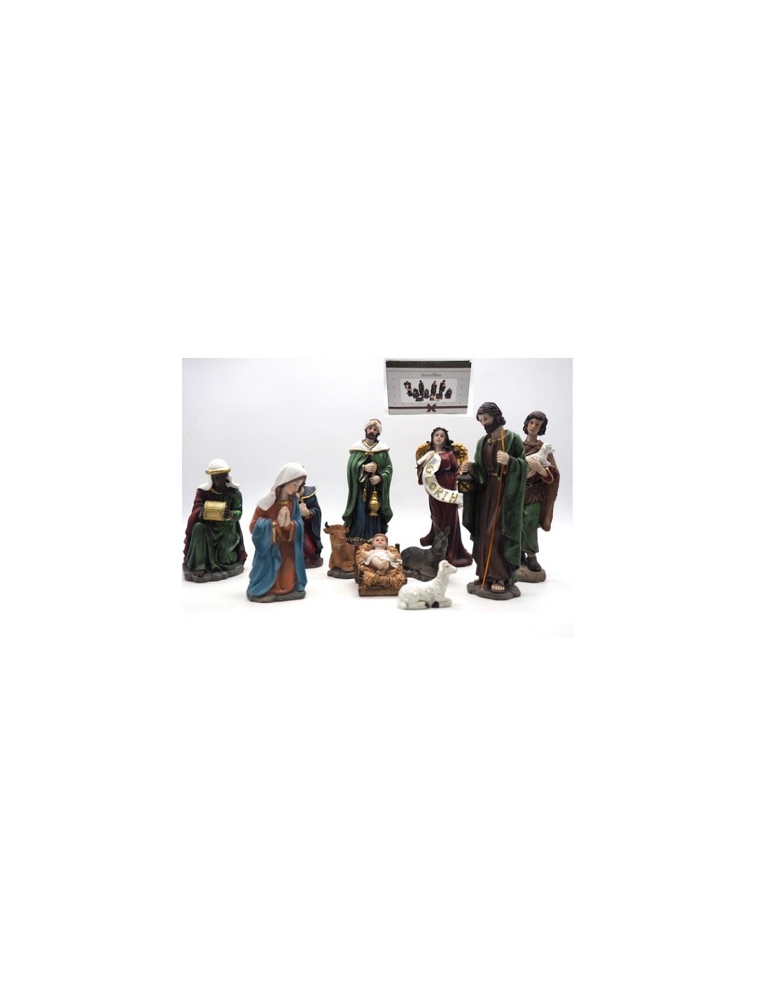 Natività di Natale 11 pezzi H20/14cm, Statuine Colorate in Resina, Sacra Famiglia, Re Magi, Pastori, Presepe Classico