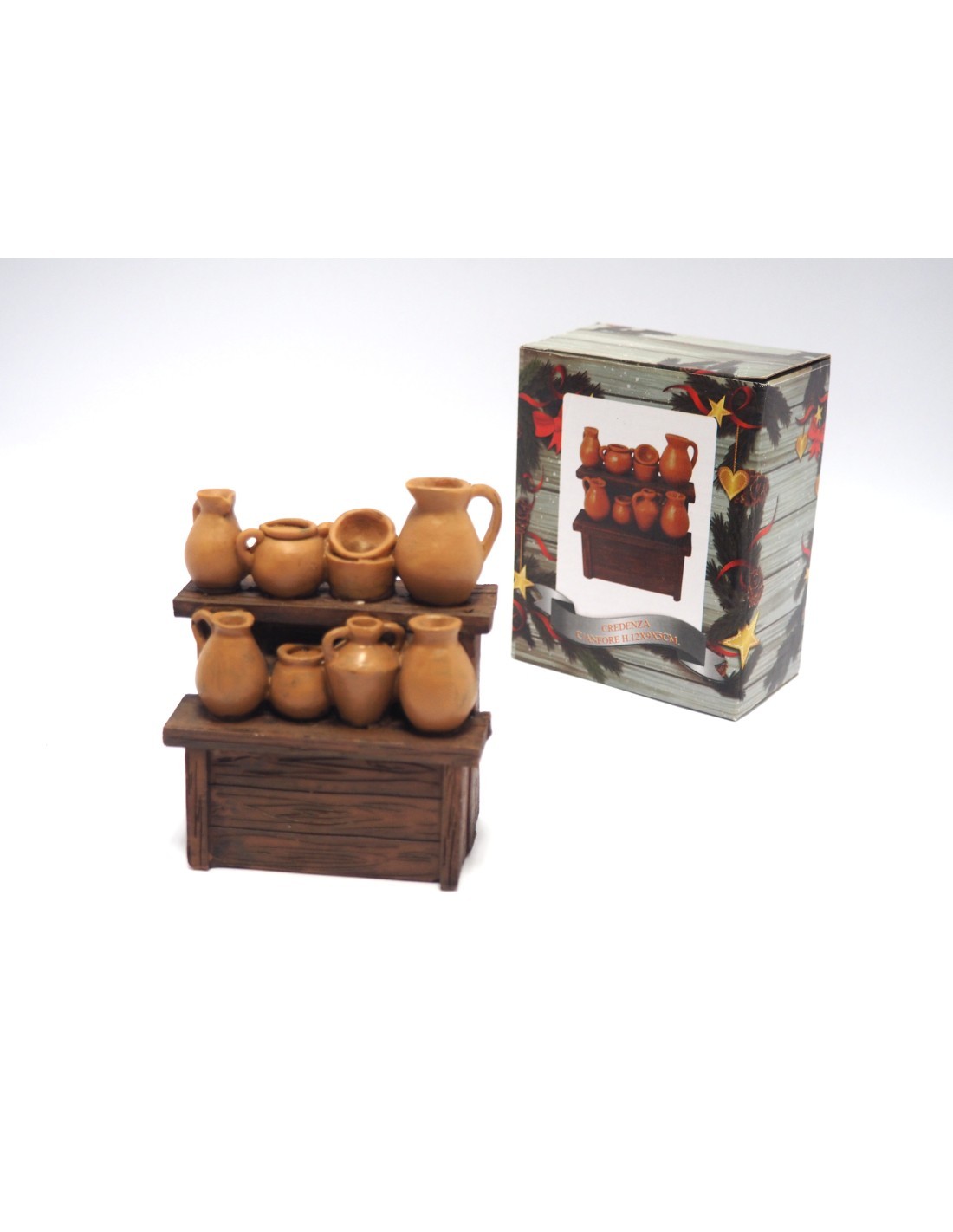 Credenza con Anfore H12cm per Presepe, Accessorio in Resina 9x5cm, Dettagli Realistici