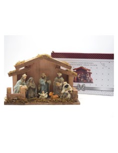 NATIVITA' 8 SOGGETTI IN CAPANNA LEGNO MUSCHIATA 29X13CM su TreG Ing...