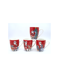 Tazza Bombata Natalizia H10x8cm, Ceramica con Disegni Festivi, 4 Assortimenti