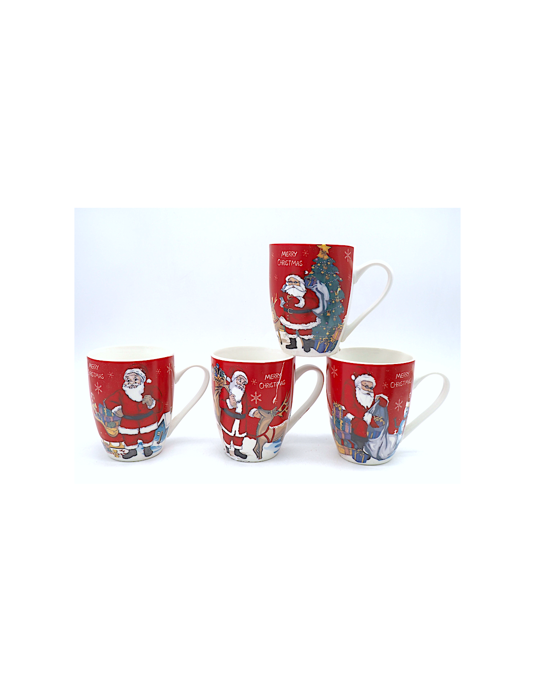 Tazza Bombata Natalizia H10x8cm, Ceramica con Disegni Festivi, 4 Assortimenti