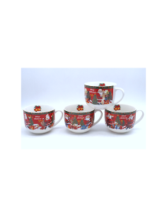 Tazzone Bombato Natalizio H8,3x11x15cm, Ceramica con Disegni Festivi, 3 Assortimenti, Idea Regalo di Natale