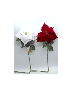 Stella di Natale Velluto con Foglie 66cm Rosso Bianco, Fiore Natalizio Decorativo, Ideale per Alberi, Ghirlande, Vasi