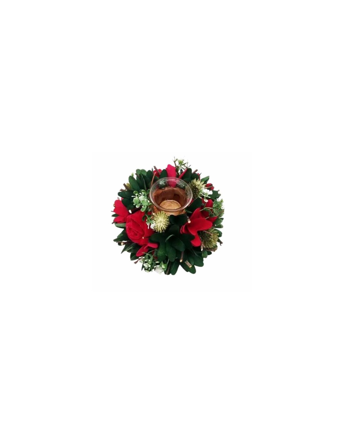 Portacandela di Natale Velluto Rosso 20x9cm con Pigne e Fiori, Decorazione Natalizia Elegante, Centrotavola Festivo