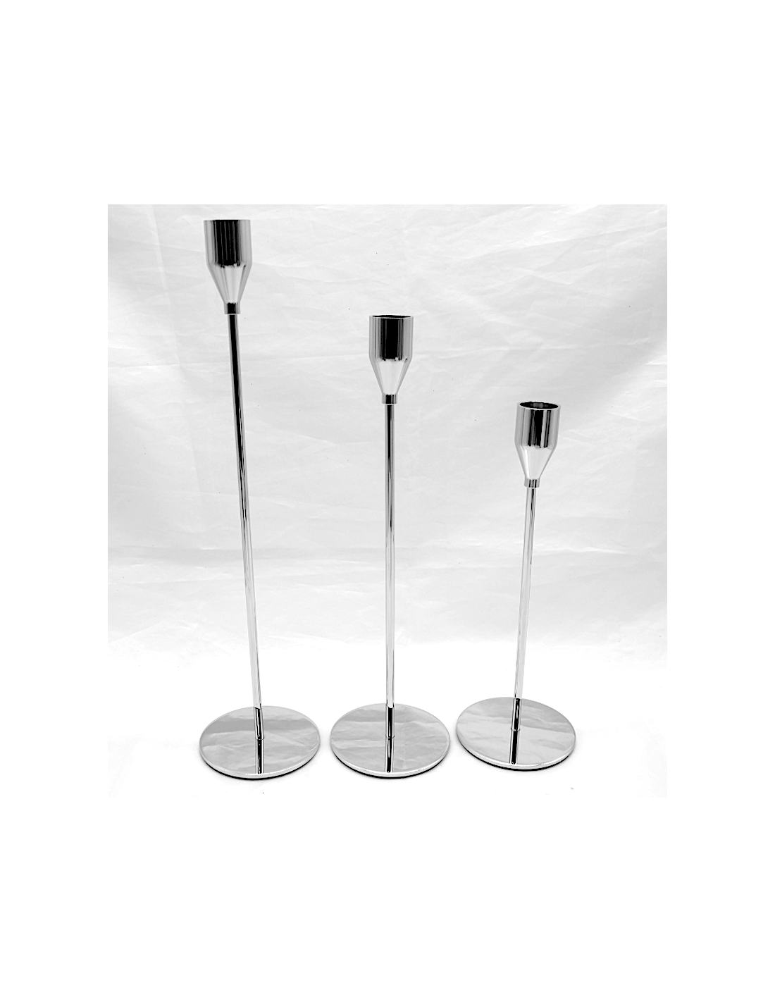 Set 3 Portacandela di Natale in Metallo Argento 22/27/32cm, Decorazione Elegante, Centrotavola Festivo