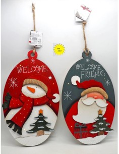 Dietroporta Ovale in Legno con LED 40x23cm, 2 Assortimenti, Decorazione Natalizia Luminosa per Ingresso