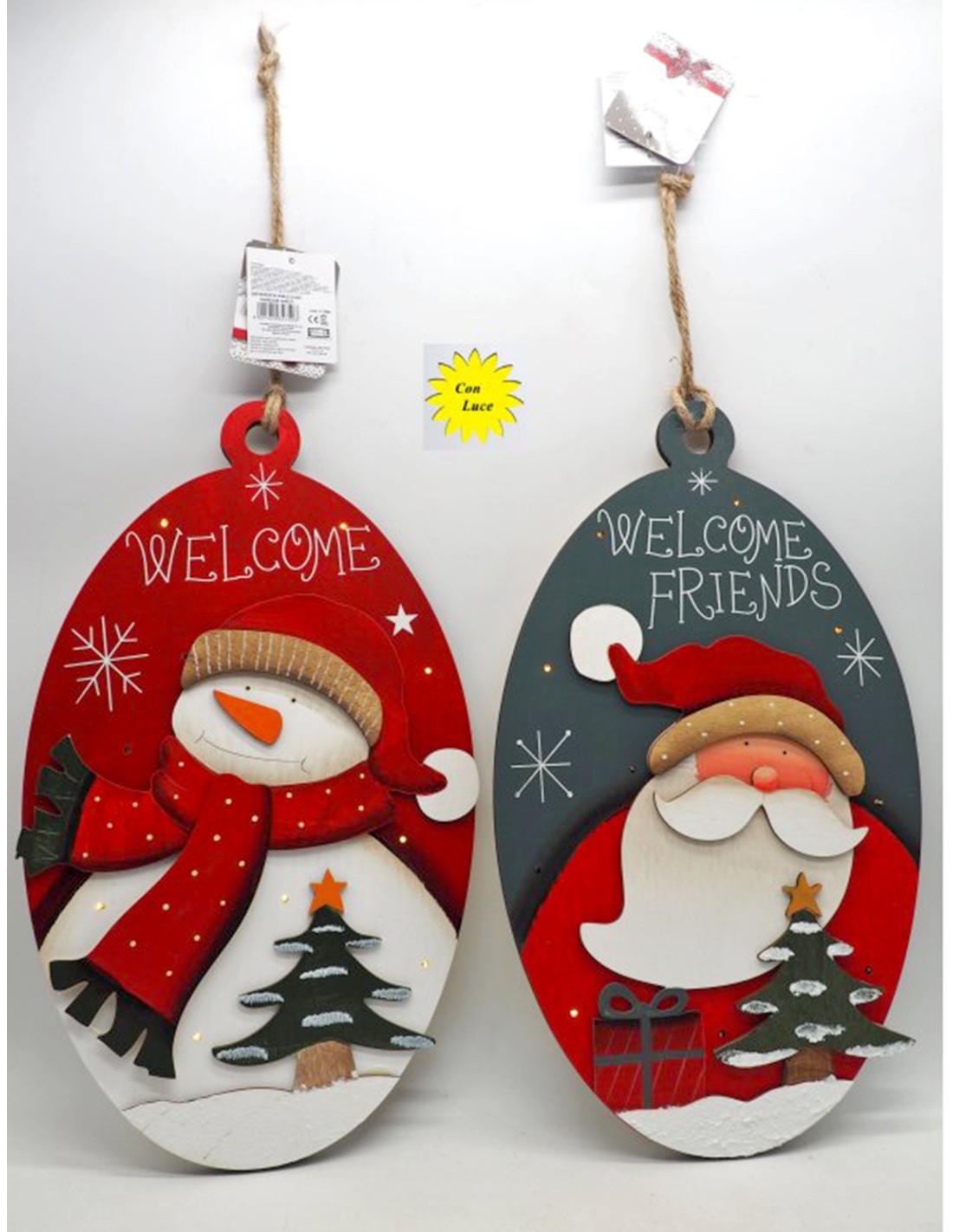 Dietroporta Ovale in Legno con LED 40x23cm, 2 Assortimenti, Decorazione Natalizia Luminosa per Ingresso