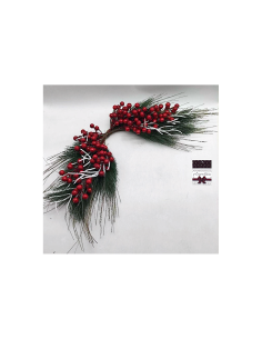 Dietroporta di Natale Aghi e Bacche 54x22cm, Ghirlanda Rettangolare Elegante, Decorazione Festiva per Porte e Pareti