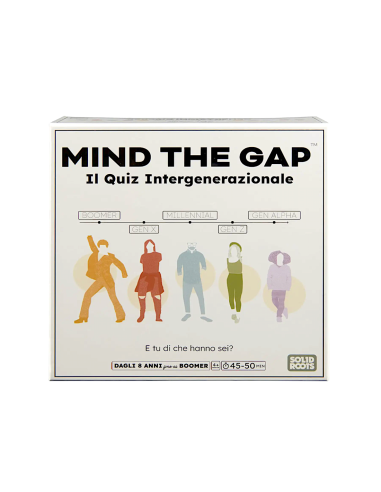 GIOCO  MIND THE GAP, GIOCO TRIVIA MULTIGENERAZIONALE, 2000 DOMANDE, 4+ GIOCATORI, 8+ ANNI