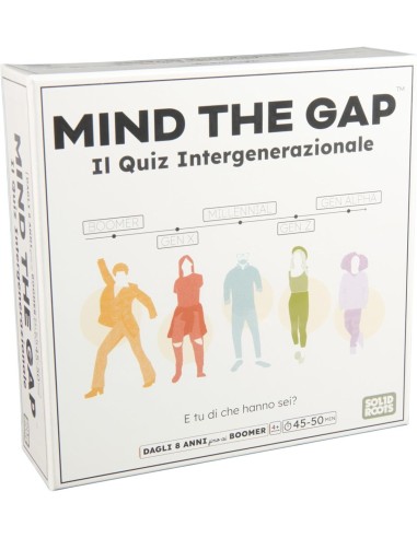 GIOCO  MIND THE GAP, GIOCO TRIVIA MULTIGENERAZIONALE, 2000 DOMANDE, 4+ GIOCATORI, 8+ ANNI