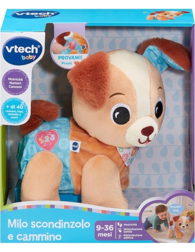 MILO SCODINZOLO E CAMMINO, PELUCHE INTERATTIVO, 3 CANZONI, 15 MELODIE, CODA MOBILE, 9-36 MESI
