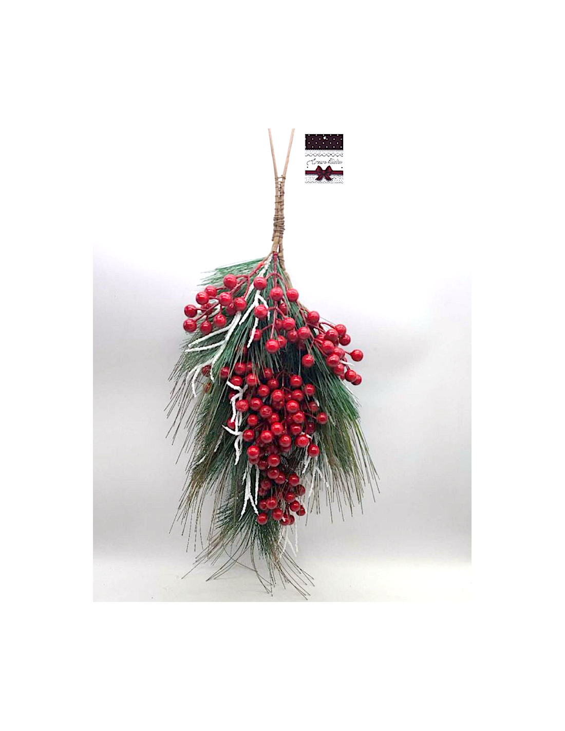 Dietroporta di Natale Aghi e Bacche 70cm, Ghirlanda Natalizia Grande Elegante, Decorazione per Porte e Pareti