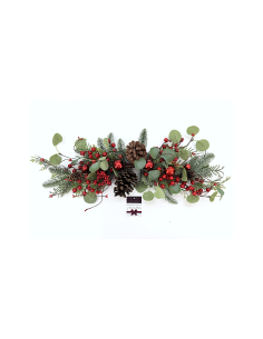 Dietroporta di Natale con Foglie 60cm, Bacche Rosse e Pigne, Ghirlanda Elegante per Porte, Pareti e Camini