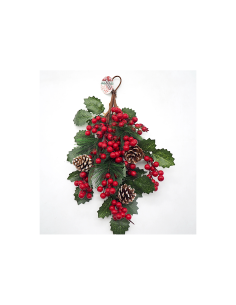 Dietroporta di Natale Grappolo 58x34cm con Bacche e Pigne, Decorazione Elegante per Porte e Pareti