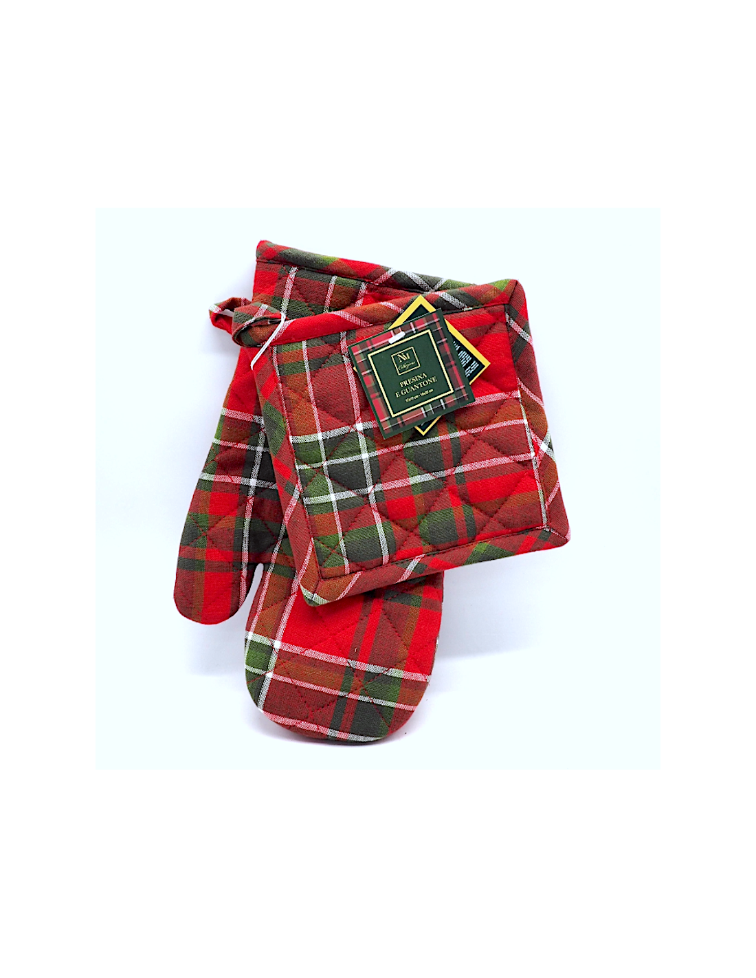 Set Guanto da Forno e Presina Natalizia in Tessuto Tartan, Accessori Cucina Festivi, Idea Regalo di Natale
