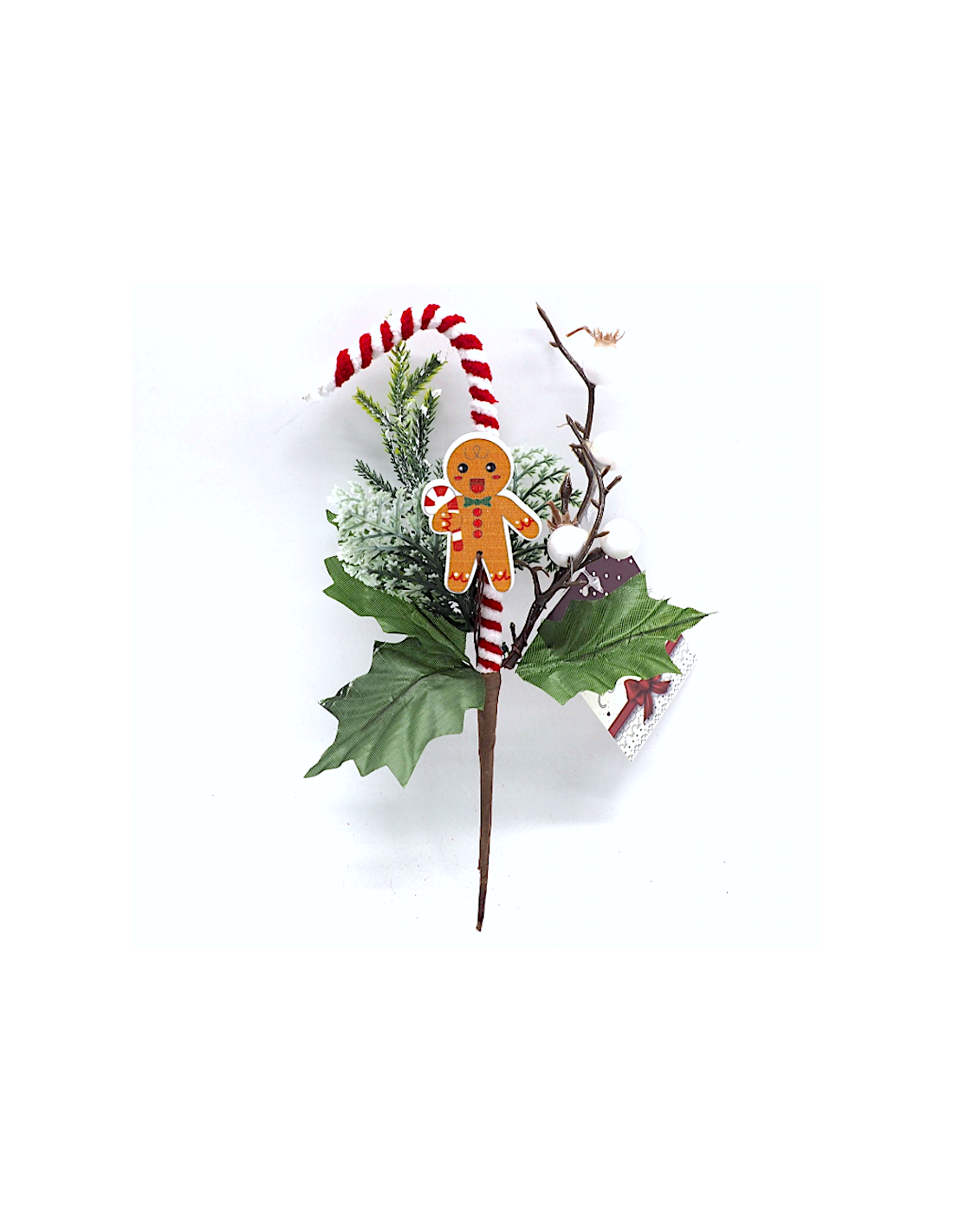 Pick natalizio 23cm con aghi bianco e rosso, ramo decorativo elegante per alberi, ghirlande e centrotavola