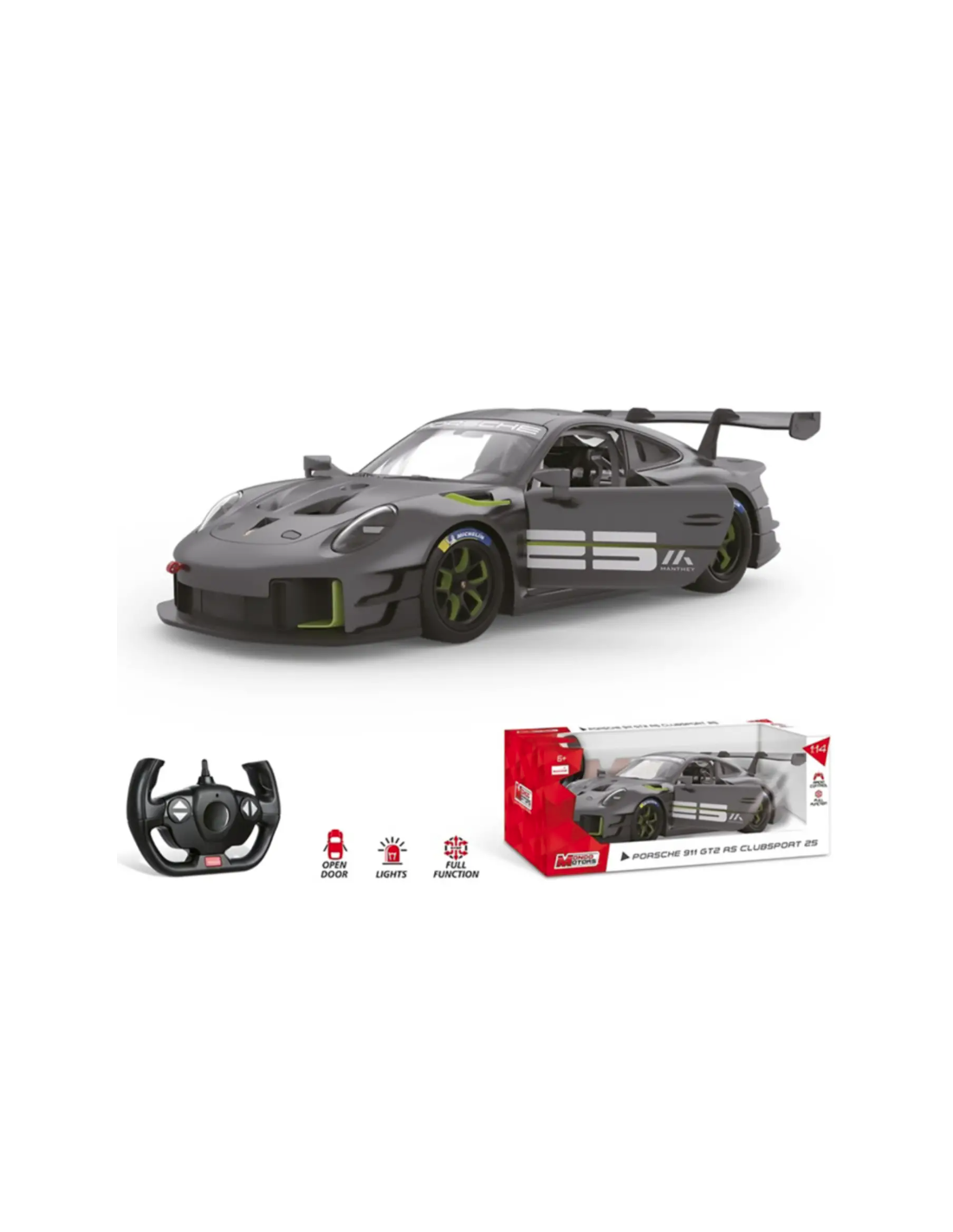 AUTO RADIOCOMANDATA PORSCHE 911 GT2 RS CLUBSPORT 25,  SCALA 1:14, FINO A 10 KM/H, MONDO MOTORS