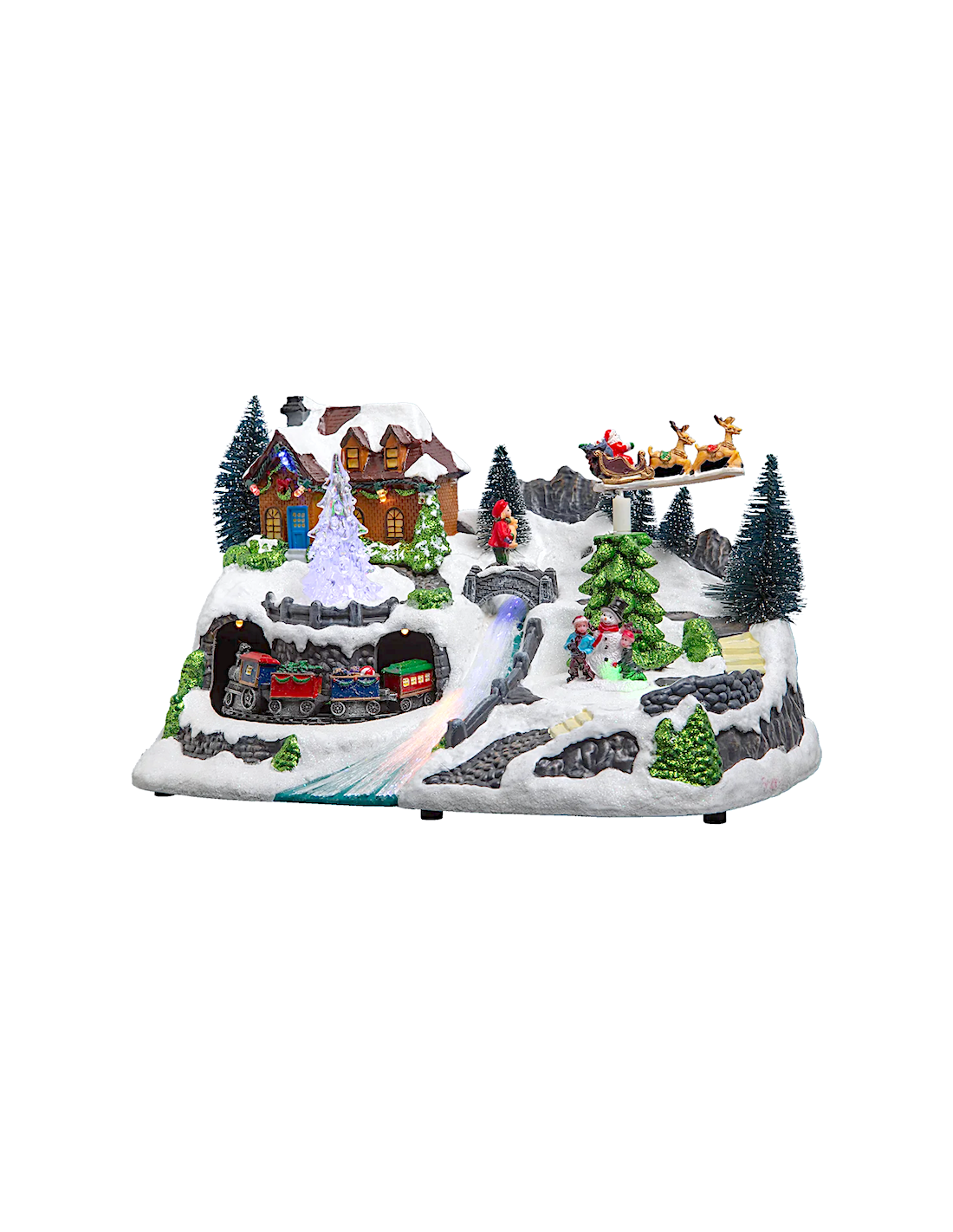 VILLAGGIO NATALIZIO TRENO E SLITTA LED 68X25X69CM LUCI E MOVIMENTO