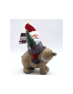 Babbo Natale su Orso 20x11xH28cm in Poliresina, Statuetta Decorativa Natalizia, La magia di natale