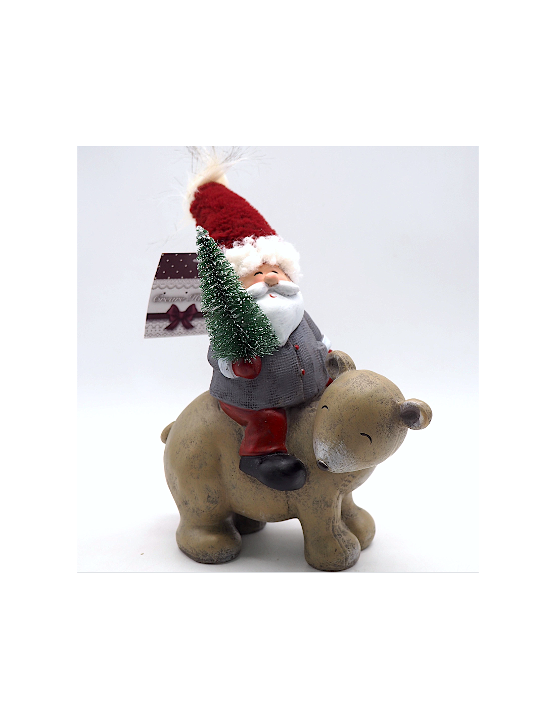 Babbo Natale su Orso 20x11xH28cm in Poliresina, Statuetta Decorativa Natalizia, La magia di natale