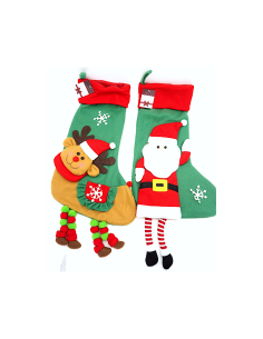 Calza di Natale 58cm con Decorazioni Assortite, Calza Portadolci Tradizionale da Appendere