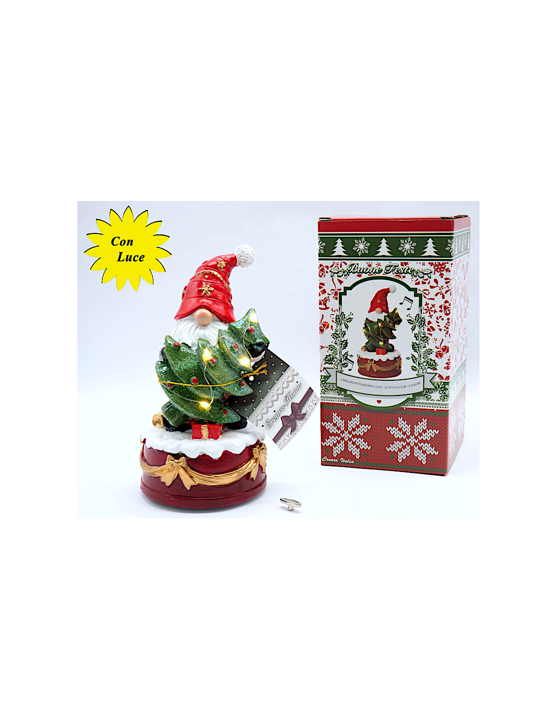 Carillon in Poliresina con Luci 23x11x10,5cm Assortito, Decorazione Musicale Natalizia