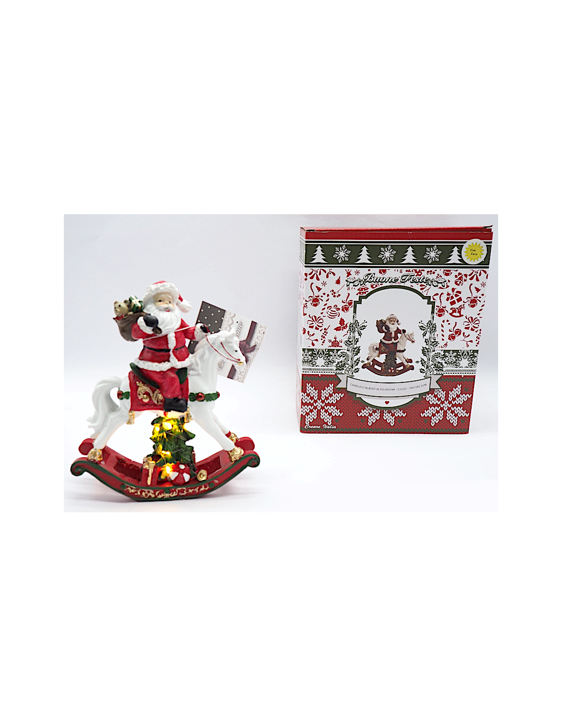 Cavallo con Albero in Poliresina 18x15x5,5cm con Luci, Decorazione Natalizia da Collezione