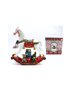 Cavallo con Albero in Poliresina 23x7x25,5cm con Luci LED, Statuetta Natalizia Elegante da Collezione