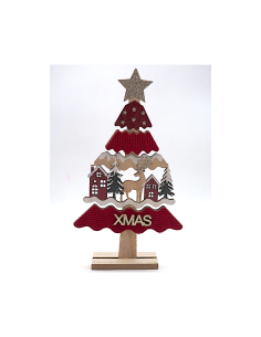 Decorazione Albero in Panno 29,5x16,5x4cm, Addobbo Natalizio da Tavolo o Mensola, Stile Morbido e Tradizionale
