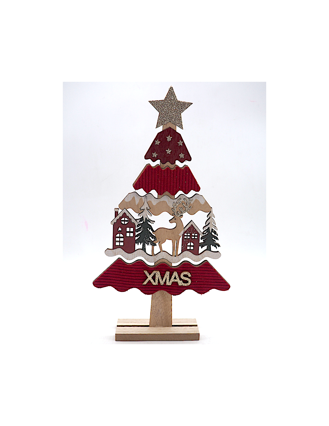 Decorazione Albero in Panno 29,5x16,5x4cm, Addobbo Natalizio da Tavolo o Mensola, Stile Morbido e Tradizionale
