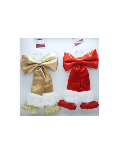 Fiocco Tessuto Laminato 50x30cm Oro e Rosso Natalizio, Addobbo Elegante per Alberi, Porte e Decorazioni
