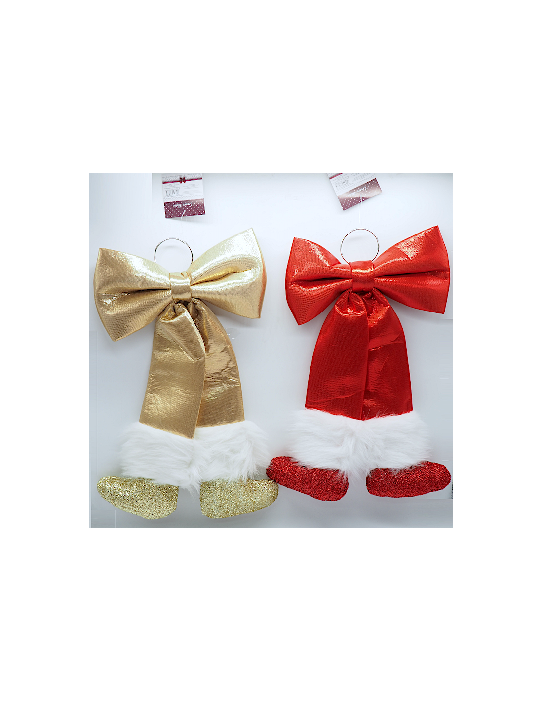 Fiocco Tessuto Laminato 50x30cm Oro e Rosso Natalizio, Addobbo Elegante per Alberi, Porte e Decorazioni