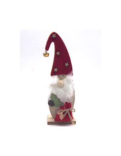 Gnomo in Legno con Cappello 24x4x9,5cm su Base, Decorazione Natalizia da Tavolo o Mensola