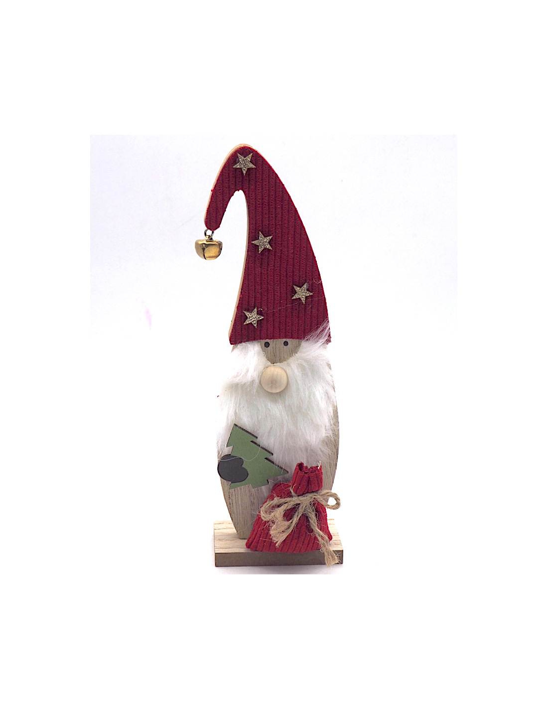 Gnomo in Legno con Cappello 24x4x9,5cm su Base, Decorazione Natalizia da Tavolo o Mensola