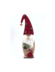 Gnomo in Legno con Cappello 31,5x4x11cm su Base, Decorazione Natalizia da Tavolo o Mensola