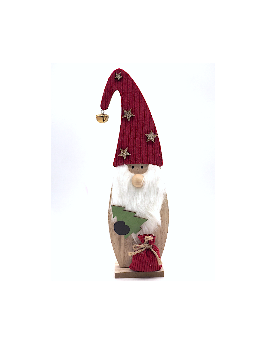 Gnomo in Legno con Cappello 31,5x4x11cm su Base, Decorazione Natalizia da Tavolo o Mensola
