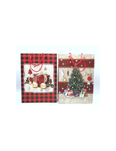 Sacchetto Natalizio 34,5x25x8,5cm Assortito, Confezione Regalo Media Elegante e Riutilizzabile