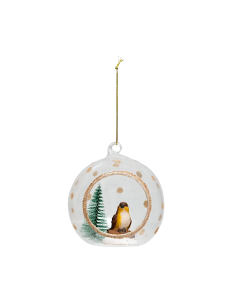 PENDENTE SFERA CON UCCELLO 10CM VETRO