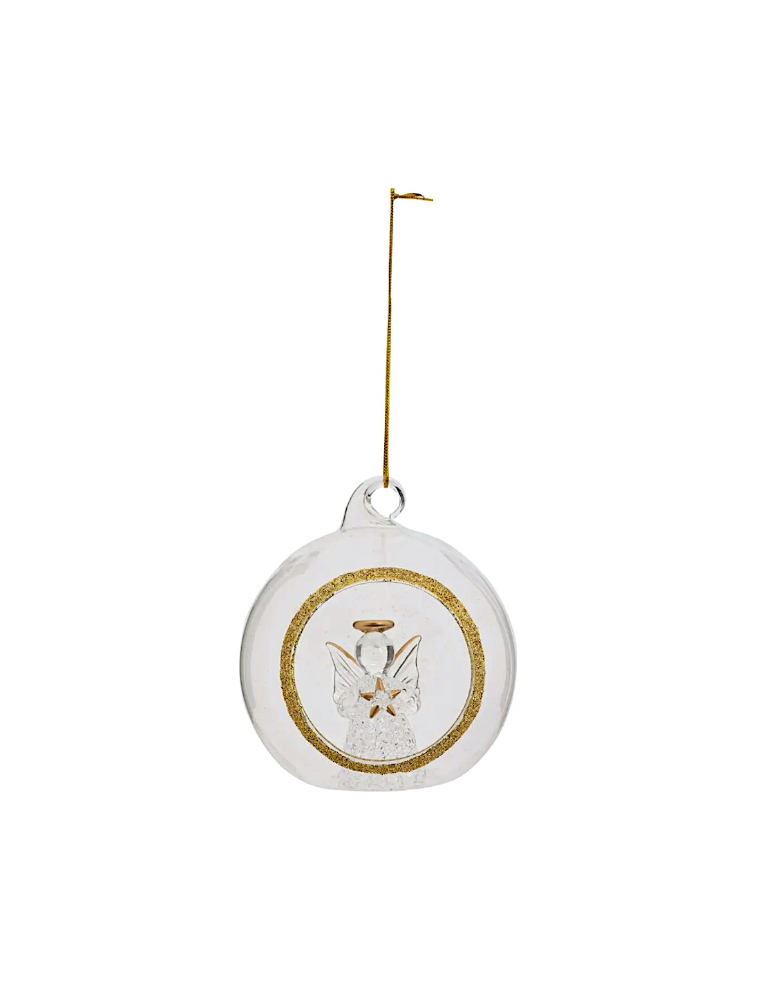SFERA VETRO CON ANGELO DORATO 10CM TRASPARENTE