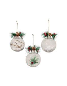 PENDENTE SFERA CON FOGLIE 10CM ASSORTITO TRASPARENTE