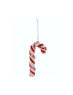 PENDENTE BASTONCINO VETRO 15CM ROSSO/BIANCO
