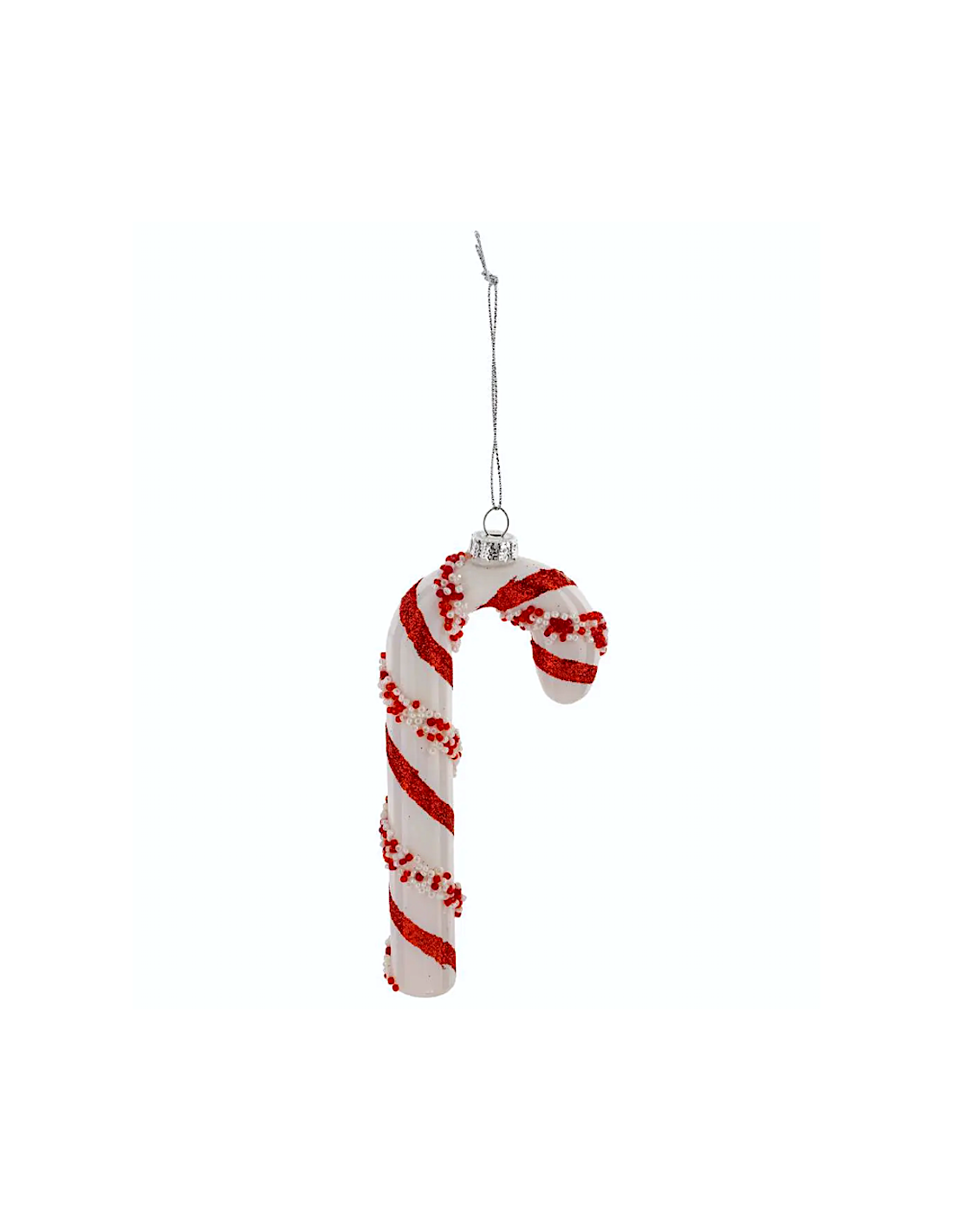 PENDENTE BASTONCINO VETRO 15CM ROSSO/BIANCO