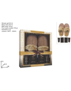 SET 4PZ LINEA CORPO CON PANTOFOLE MARRONI