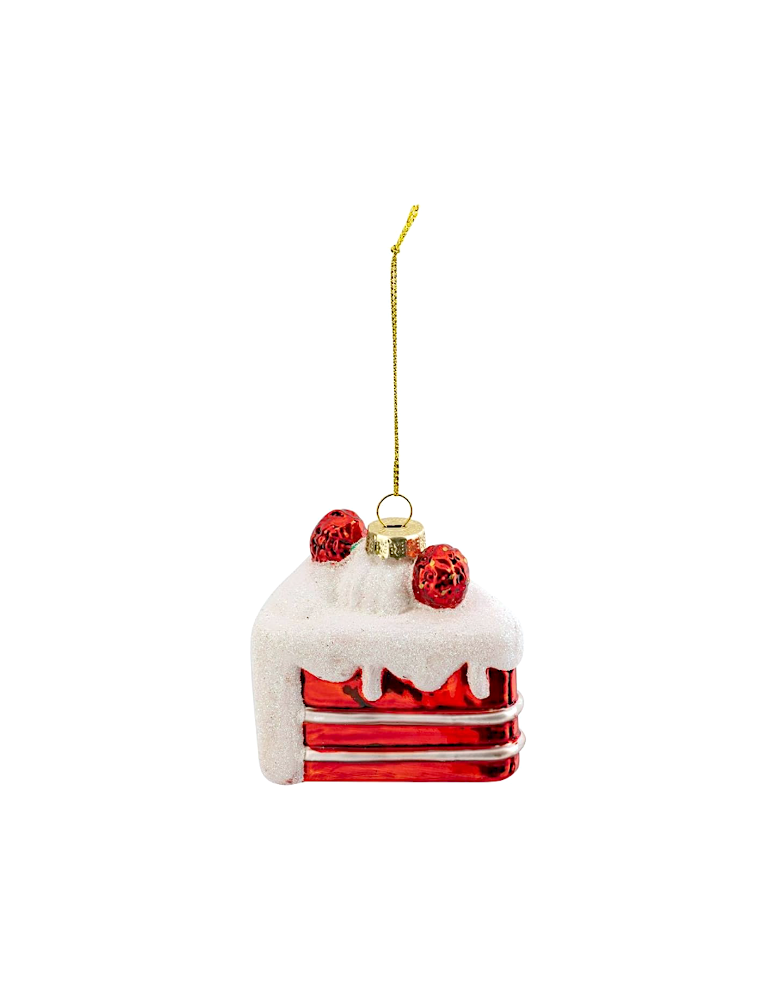 PENDENTE FETTA DI TORTA VETRO 8CM ROSSO/BIANCO